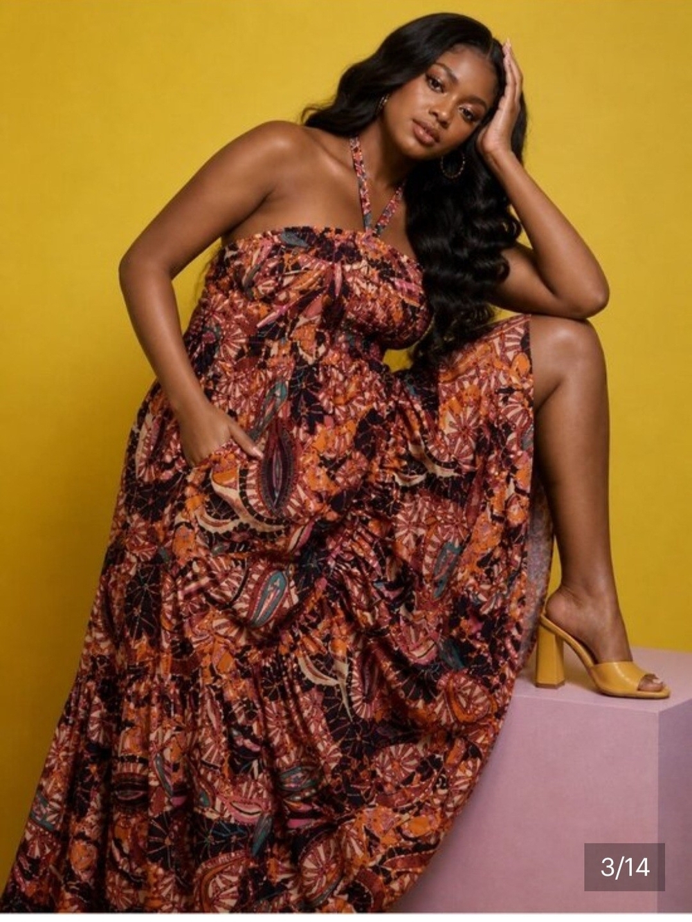 House Of Harlow 1960 Boho Halter Maxi Dress in Rust Floral